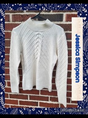 Jessica Simpson Cream Cable-Front Mock Neck Sweater